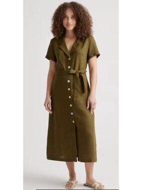 NWT Quince 100% European Linen Button Front Dress Size Small